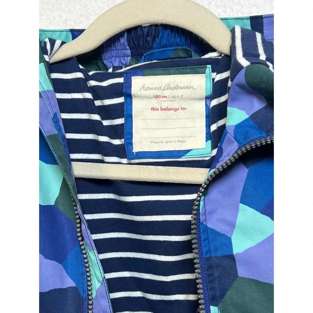 Hanna‎ Andersson Kids Blue Green Mosaic Geometric Hooded Coat Jacket 120 6-7